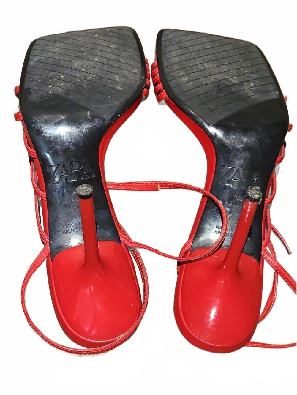 Zara Red Strappy Square-Toe Sandals - Picture 6 of 7